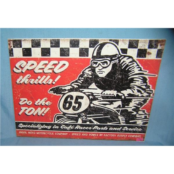 Speed thrills motorcycle racing retro style advertising sign
