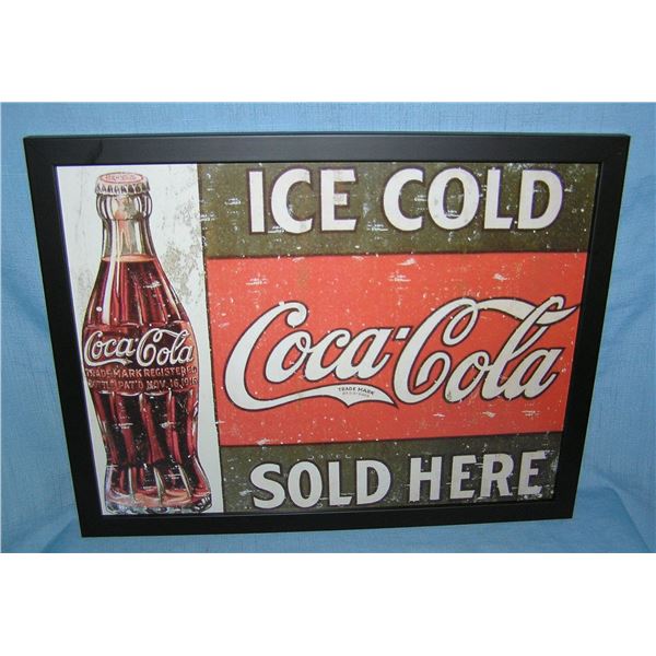 Ice cold Coca Cola framed retro style advertising sign