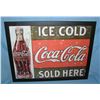Image 1 : Ice cold Coca Cola framed retro style advertising sign