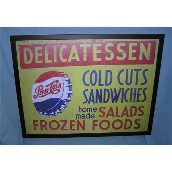 Pepsi Cola Delicatessen framed retro style advertising sign