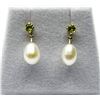 Image 1 : 14KT YELLOW GOLD NATURAL PERIDOT WITH DANGLING PEARL EARRING, RETAIL $450.00. PERIDOT IS THE BIRTHST