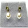 Image 3 : 14KT YELLOW GOLD NATURAL PERIDOT WITH DANGLING PEARL EARRING, RETAIL $450.00. PERIDOT IS THE BIRTHST
