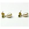 Image 4 : 14KT YELLOW GOLD NATURAL PERIDOT WITH DANGLING PEARL EARRING, RETAIL $450.00. PERIDOT IS THE BIRTHST