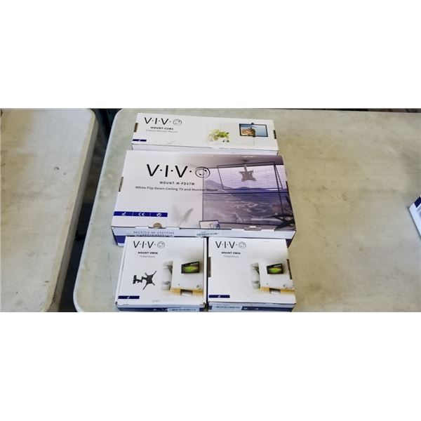 VIVO WHITE FLIP DOWN CEILING TV AND MONITOR MOUNT, 2 TV MOUNTS  AND CUBICLE MONITOR MOUNT