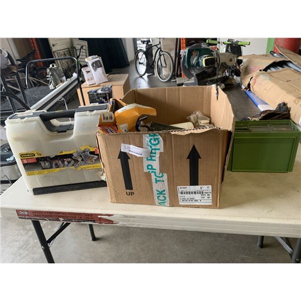 BOX OF SCREWS, HARDWARE AND 2 FULL ORGANIZERS