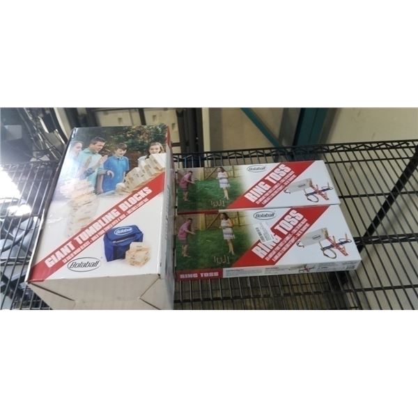 BOLABALL GIANT TUMBLING BLOCKS AND 2 RING TOSS YARD GAMES