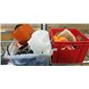 Image 1 : CONTAINER OF ASSORTED AUTOMOTIVE CLEANERS, AND TOTE OF EMERGENCY LIGHTS, AUTOMOTIVE LIGHTS AND WIRIN