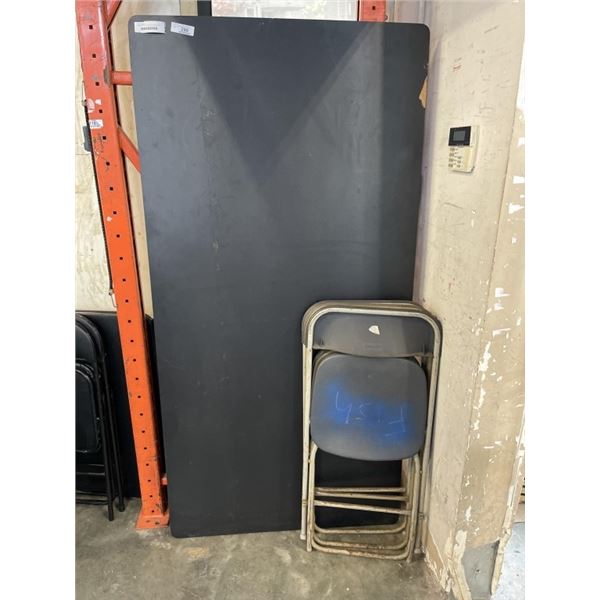 THREE FOLDING CHAIRS AND TABLE TOP 6' X 3'