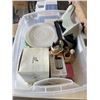 Image 2 : BOX OF ESTAE ITEMS INCLUDING COLLECTIBLE DOLLS, CANUCKS PIGGY BANK, SALT AND PEPPER SHAKERS ETC.