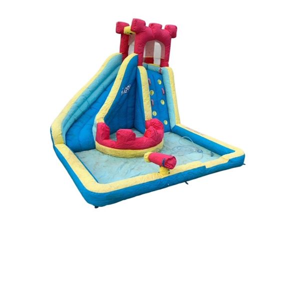 BOUNCY CASTLE WITH SLIDE, SPRINKLER HOSE WITH PUMP