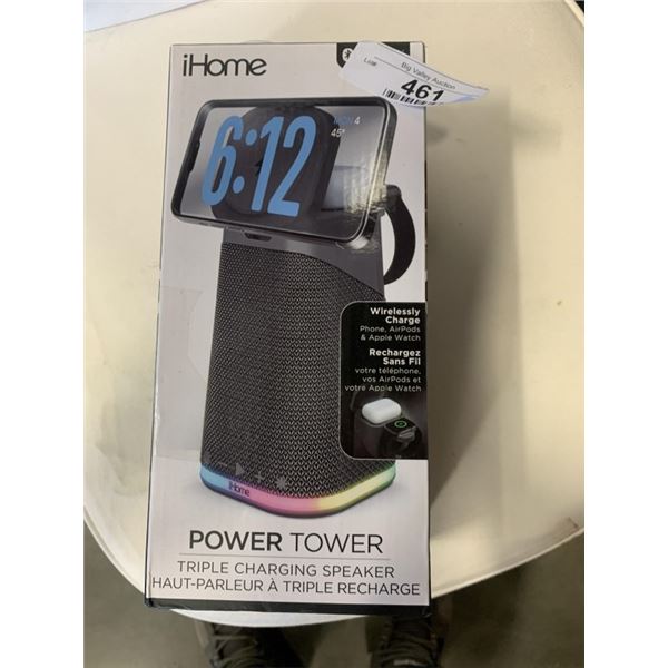 IHOME BLUETOOTH SPEAKER WITH TRIPLE WIRELESS CHARGING AND MOOD LIGHT - TESTED WORKING, RETAIL $79
