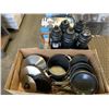 Image 1 : 2 BOXES OF POTS AND PANS WITH STORE RETURNED BOTTLES
