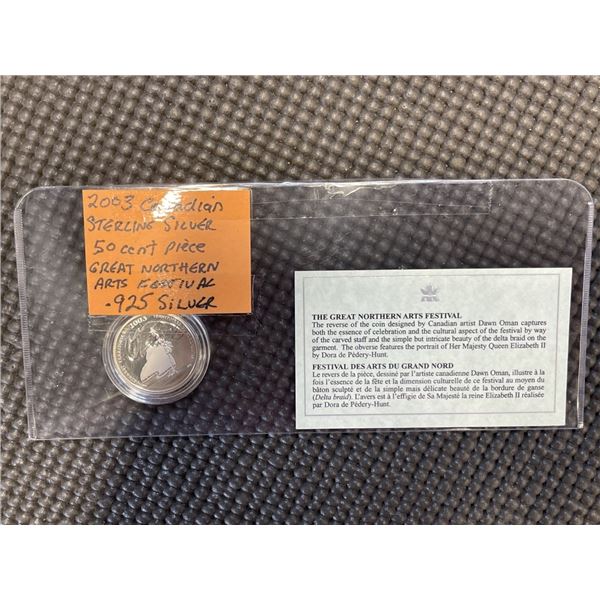 2003  CANADIAN STERLING SILVER 50 CENT PIECE 'GREAT NORTHER ARTS FESTIVAL' .925