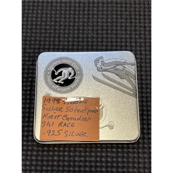 1998 STERLING SILVER 50 CENT PIECE - FIRST CANADIAN SKI RACE .925