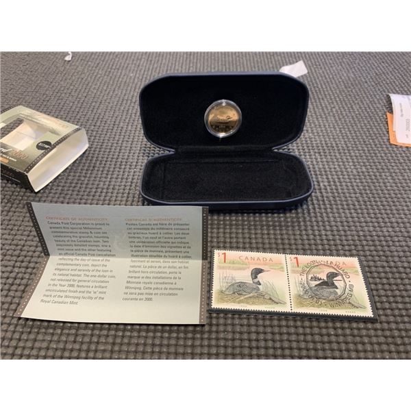 2000 MILLENIUM COMMEMORATIVE STAMP AND COIN SET WITH 2 $1 STAMPS