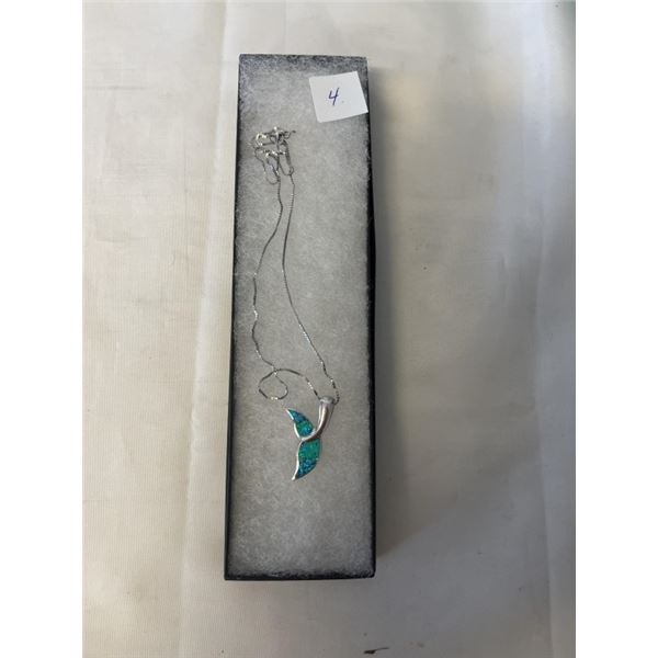 STERLING SILVER WITH OPAL STONE SHARK FIN PENDANT WITH SS CHAIN