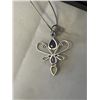 Image 3 : 925 ITALIAN STERLING SILVER CHAIN WITH LARGE 925 PENDANT WITH GENUINE BLUE STONE, AMETHYST AND PEARL