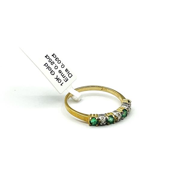 10KT YELLOW AND WHITE GOLD NATURAL EMERALD (0.25CT) WITH DIAMOND (0.03CT) RING, SIZE 6, W/A $1085.00