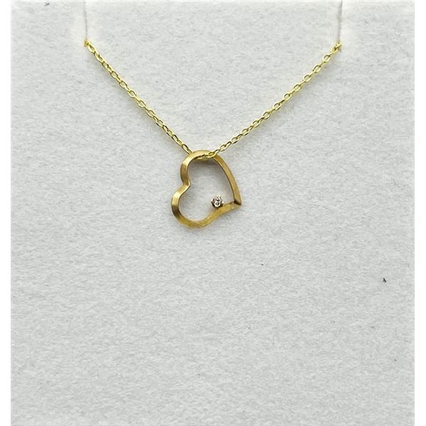 14KT YELLOW GOLD DIAMOND HEART SHAPE PENDANT WITH GOLD PLATED STERLING SILVER CHAIN, RETAIL $500.00.