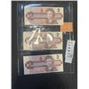 Image 2 : 3 MINT 1986 CANADIAN $2 BILLS IN SEQUENCE, BIRD SERIES
