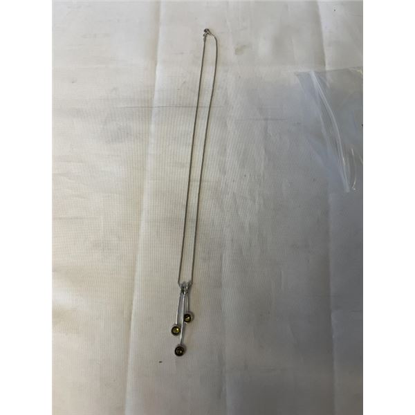 STERLING SILVER CHAIN WITH 3 STONES PENDANT NECKLACE MARKED 925 ITALY