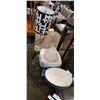 Image 1 : CROSSWORD TABLE LAMP, ASSORTED DISH WARE AND GLASS LIGHT SHADES ETC