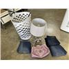 Image 1 : LAUNDRY BASKET WITHG ASSORTED JEANS, TABLE LAMP, PURSE ETC