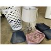 Image 3 : LAUNDRY BASKET WITHG ASSORTED JEANS, TABLE LAMP, PURSE ETC