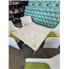 Image 6 : NEW WHITE RATTAN GLASS TOP SQUARE PATIO TABLE WITH 4 CHAIRS, AND CUSHIONS, ALUMINUM FRAME AND PE RAT