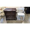 Image 1 : 2 DRAWER ENDTABLE AND VINTAGE OAK PAINTED CHAIR