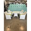 Image 2 : NEW WHITE RATTAN GLASS TOP SQUARE PATIO TABLE WITH 4 CHAIRS, AND CUSHIONS, ALUMINUM FRAME AND PE RAT