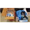 Image 1 : TWO BOXES OF ESTATE GOODS AND SIZE 10 ICE SKATES