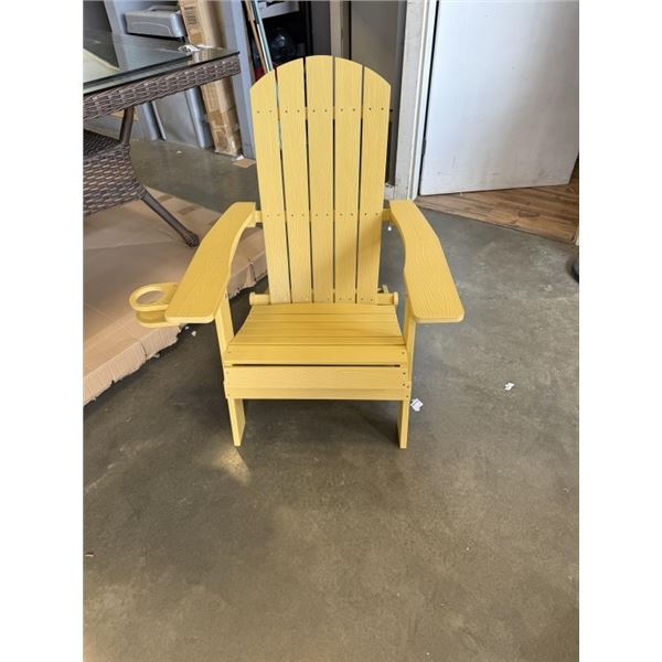 BRAND NEW FOLDING ADIRONDACK CHAIR WITH CUPHOLDER, RETAIL $299, ECO-CONSCIOUS CONSTRUCTION, STAINLES