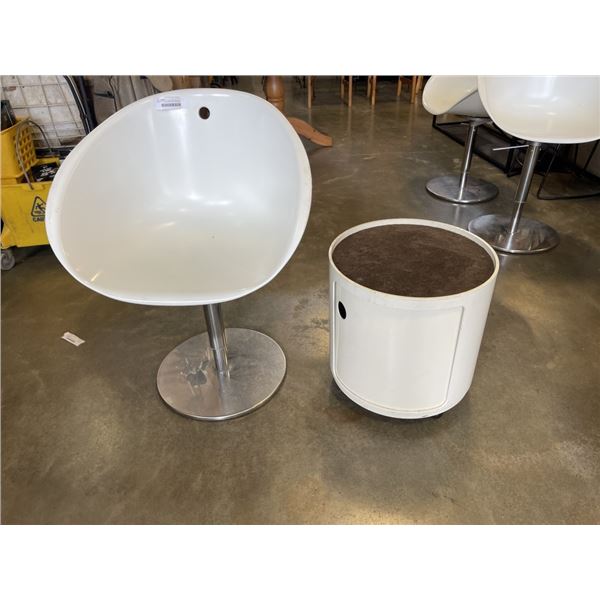 MCM RETRO TUB CHAIR WITH ROLLING OTTOMAN, ADJUSTABLE HEIGHT CHAIR