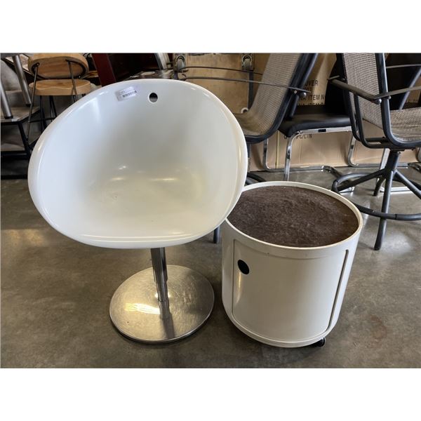 MCM RETRO TUB CHAIR WITH ROLLING OTTOMAN, ADJUSTABLE HEIGHT CHAIR