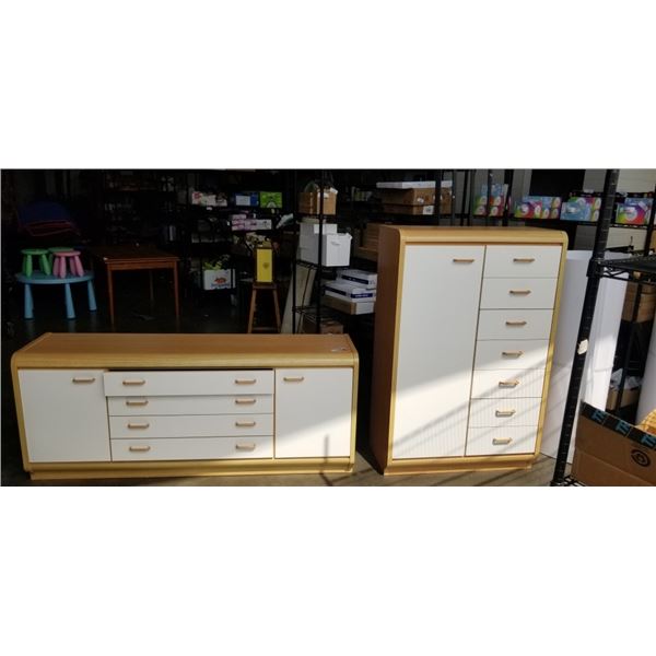 7 DRAWER DRESSER WITH CUPBOARD AND MATCHING 69" LONG DRESSER