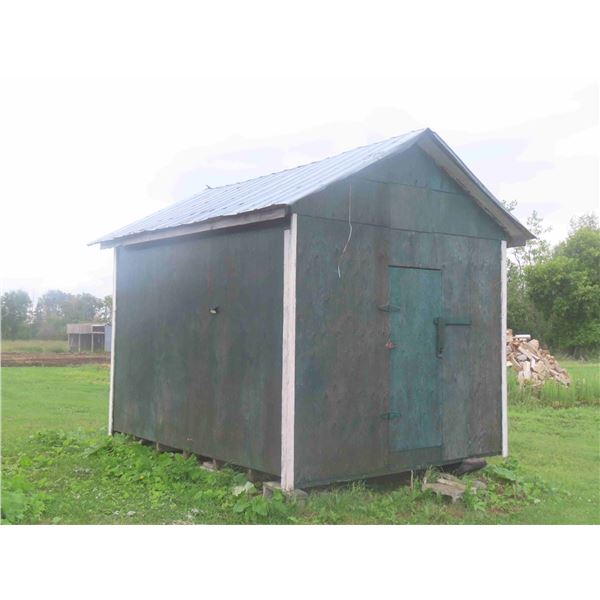 Wood Grainery/Storage Building with Sheet Metal Roof on Blocks 