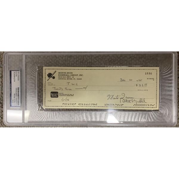 MLB star Monte Irvin signed check