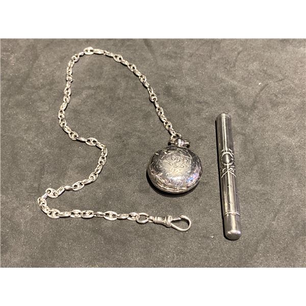 Antique Sterling Silver Coin Holder with Sterling Pencil Holder