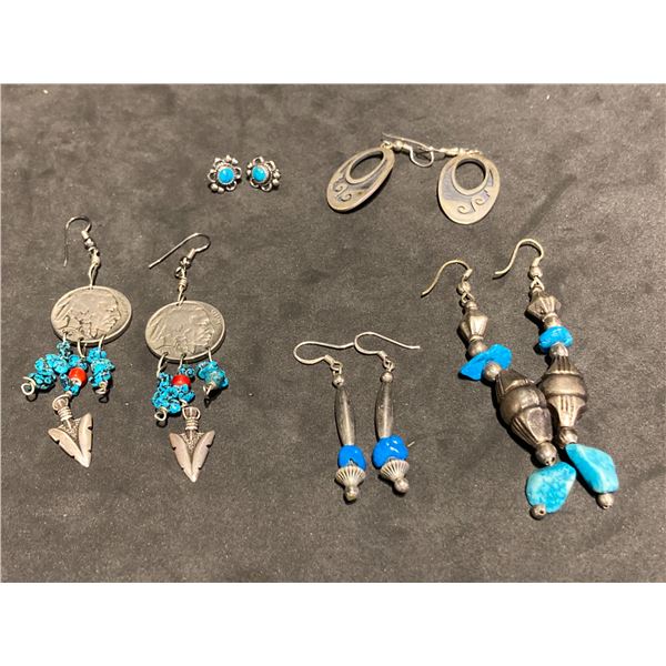 Five Pairs of South West Silver Earrings