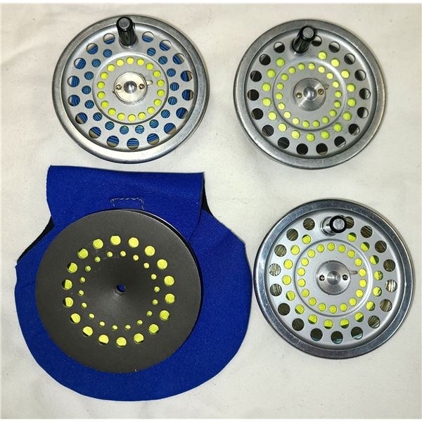 Fly Fishing Spare Spools 3 inch Metal x 4 c/w Spare Sleeve