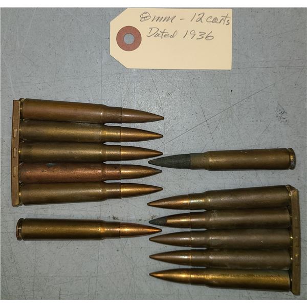 8 mm Mauser Pre WW2 on Stripper Clips FMJ  - 12 rds