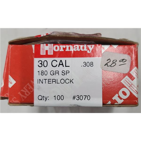 30 Cal Hornady 180 gr Interlock BULLETS - 100 rds