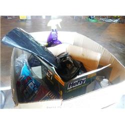 BOX OF MISC PAPER AND CLEANING PRODUCTS
