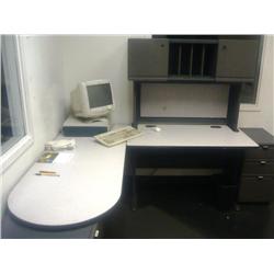 2 PIECE GREY L SHAPED DESK WITH HUTCH