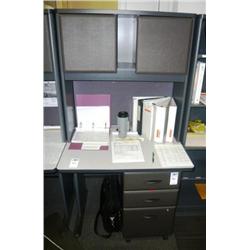 SMALLER GREY OFFICE DESK WITH HUTCH