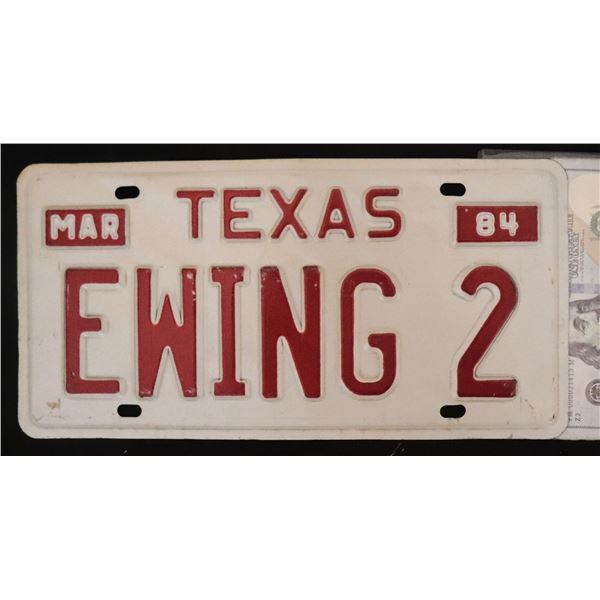 DALLAS TV EWING 2 MISS ELLIE METAL 1984 TEXAS LICENSE PLATE SCREEN MATCHED