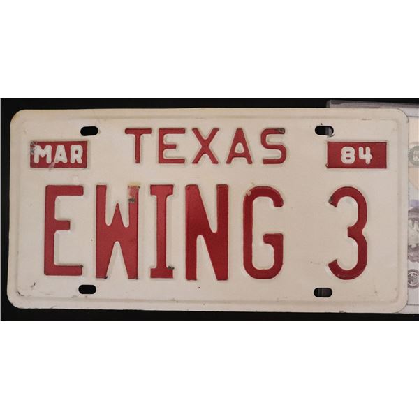 DALLAS TV EWING 3 JR METAL 1984 TEXAS LICENSE PLATE SCREEN MATCHED