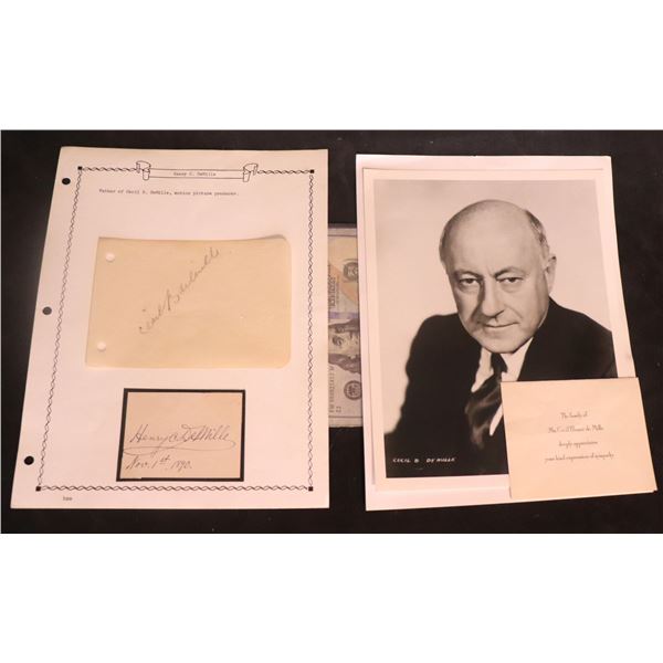 ZZ CECIL B DEMILLE AND FATHER HENRY C DEMILLE HAND SIGNED AUTOGRAPHS With FUNERAL CARD