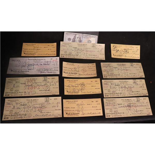 ZZ CECIL B DEMILLE HAND SIGNED & CASHED CHECKS LOT OF 12 WWII